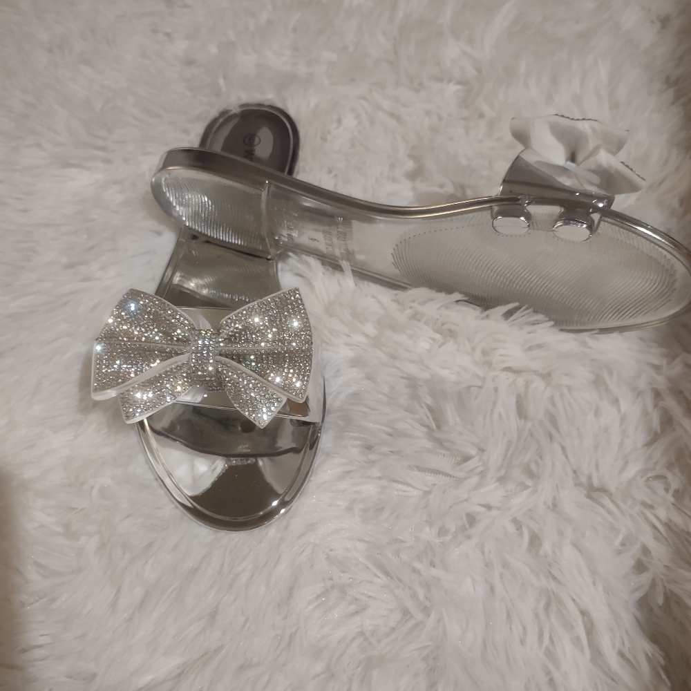Silver Rhinestone Bow Slide Sandals  🩷 🆕 - Picture 3 of 3